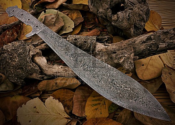Brand New Custom Hand-Forged Ladder Pattern Damascus 610 mm Long DIY Blank Blade Machete Knife for Knife Making